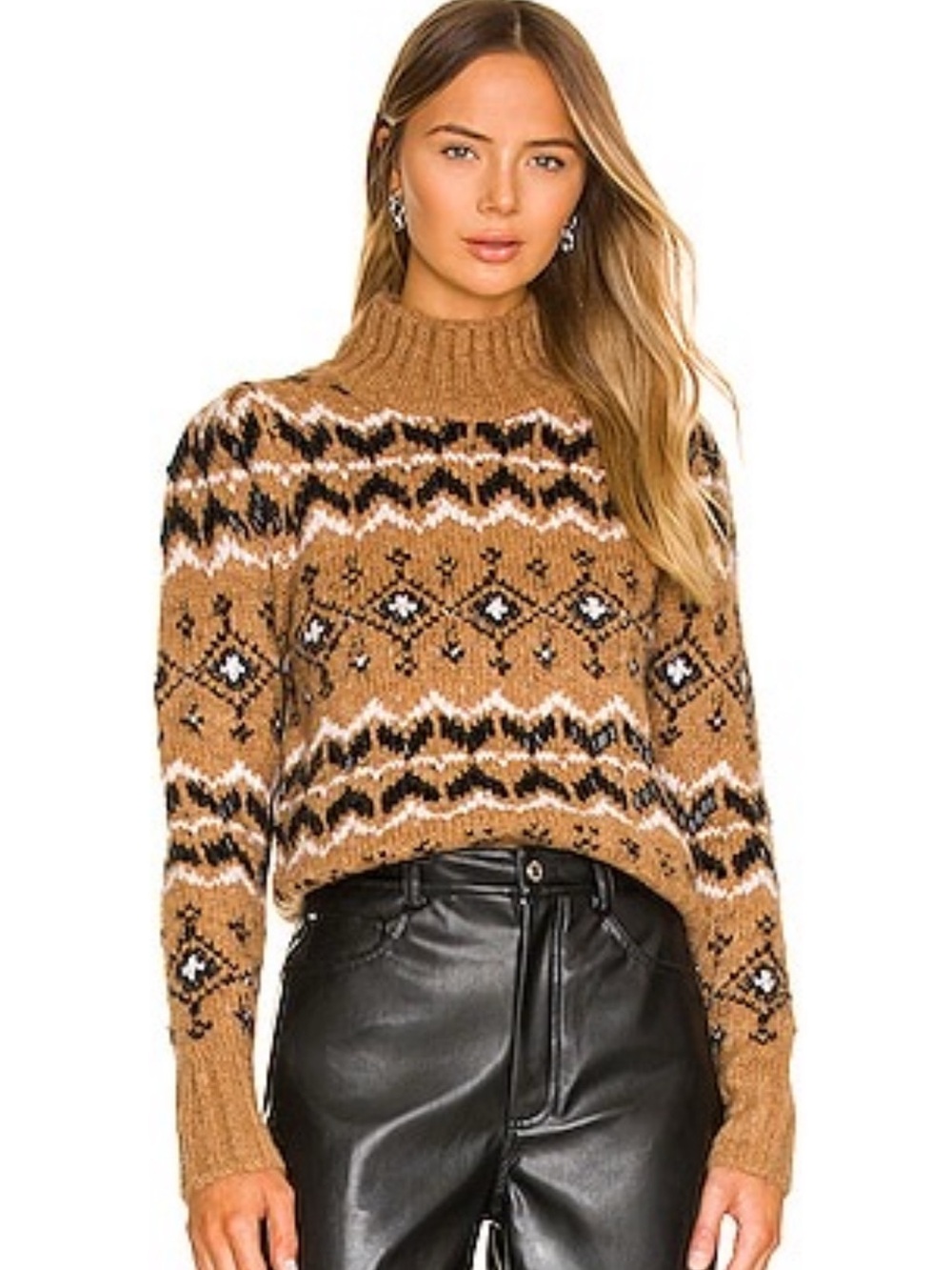 Veronica Beard Chiana Fair Isle Bead-Embellished Turtleneck Sweater